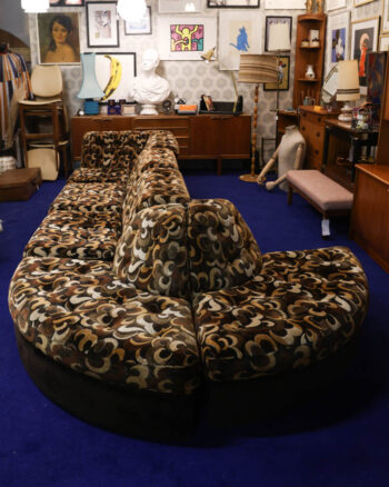 Vintage Brown Patterned Modular Sofa with Curved Design