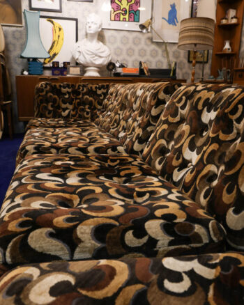 Vintage Brown Patterned Modular Sofa with Curved Design