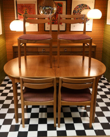 Alternative view of Mid-Century Teak Dining Table and 6 Chairs with Rose Upholstery