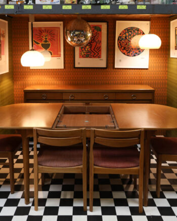 Mid-Century Teak Dining Table and 6 Chairs with Rose Upholstery