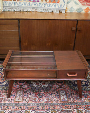 Mid Century Gplan Wooden Coffee Table with Glass Top and Drawer