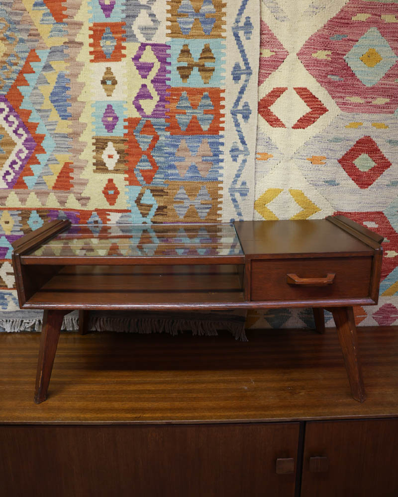 Mid Century Gplan Wooden Coffee Table with Glass Top and Drawer