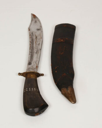 Vintage Style Knife with Sheath Wooden Handle Brass Trim