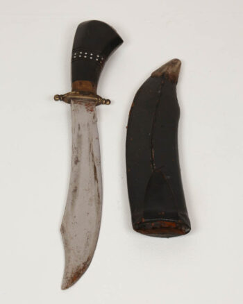 Vintage Style Knife with Sheath Wooden Handle Brass Trim