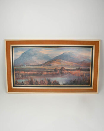 Vintage Framed Landscape Oil Painting by y Anne Tallentire with Mountain Scene