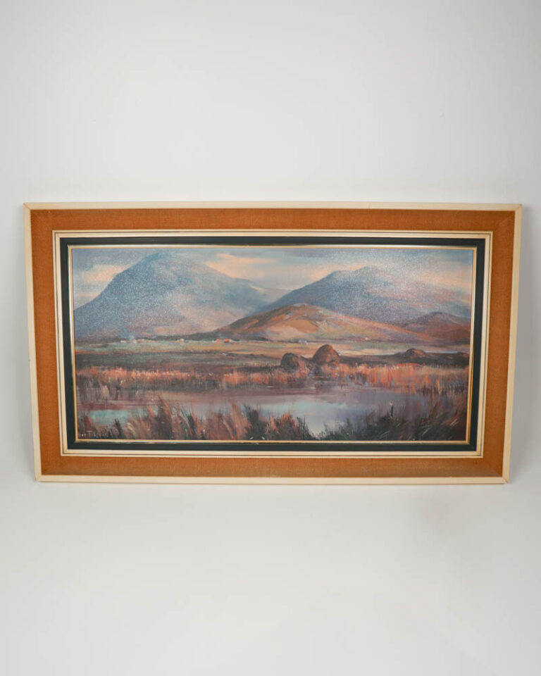 Vintage Framed Landscape Oil Painting by y Anne Tallentire with Mountain Scene