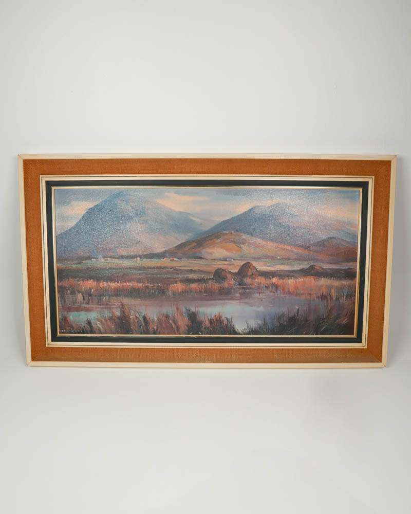 Vintage Framed Landscape Oil Painting by y Anne Tallentire with Mountain Scene