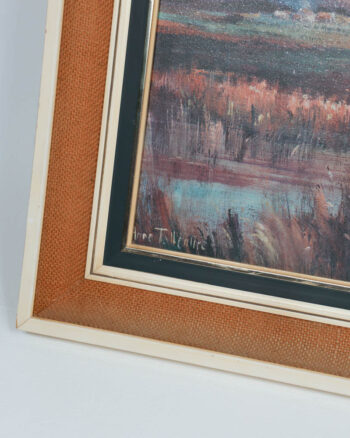 Vintage Framed Landscape Oil Painting by y Anne Tallentire with Mountain Scene