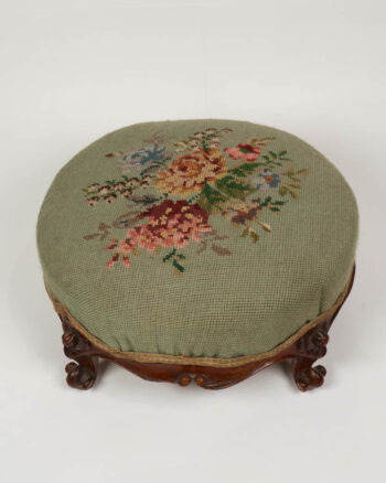 Vintage Needlepoint Footstool with Carved Wooden Legs