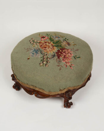Vintage Needlepoint Footstool with Carved Wooden Legs
