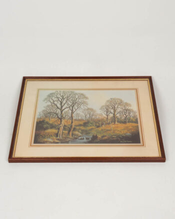 Vintage Landscape Painting in Wooden Frame with Stream