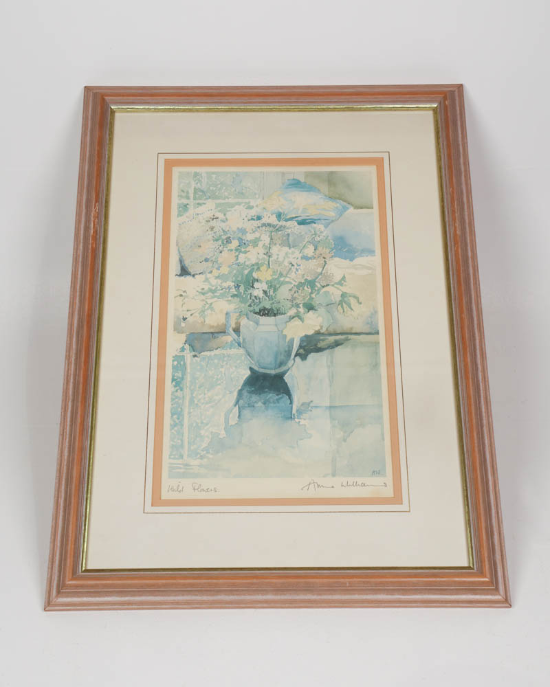 Vintage Watercolour limited edition Print by Alice Williams of Flowers in Jug with Frame