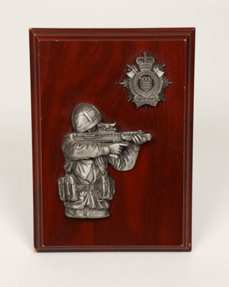 Military Wooden Plaque with Metal Soldier Motif