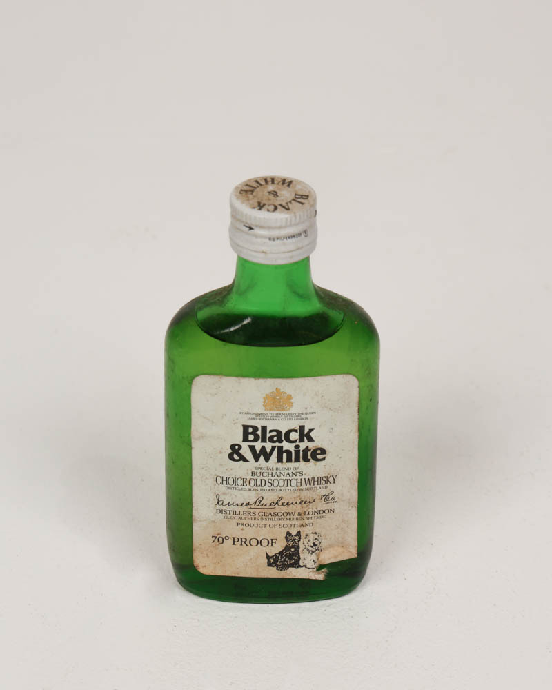 Vintage Black & White Whisky Miniature Bottle with Metal Cap