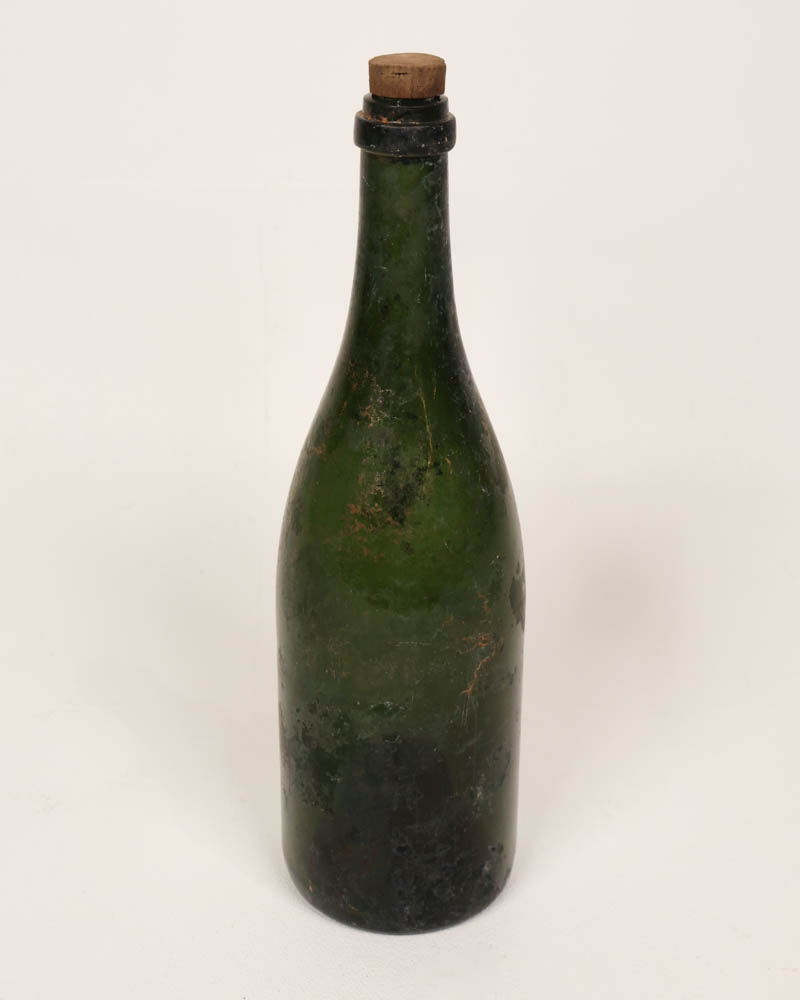 Antique Green Glass Bottle with Cork Stopper