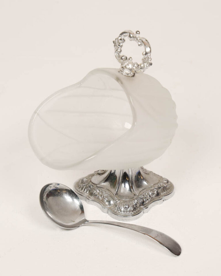 Vintage Silver-Plated Glass Sweet Server with Spoon