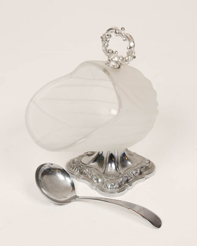 Vintage Silver-Plated Glass Sweet Server with Spoon