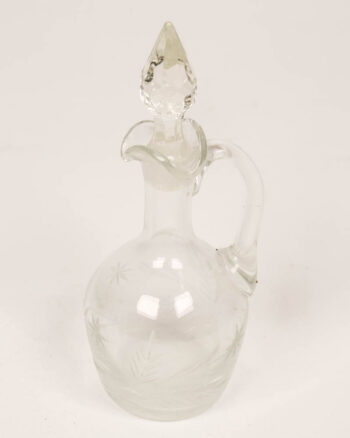 Vintage Etched Glass Decanter with Stopper and Handle