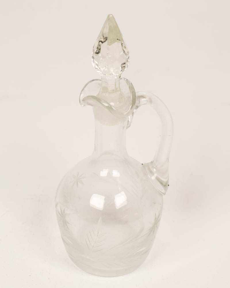 Vintage Etched Glass Decanter with Stopper and Handle