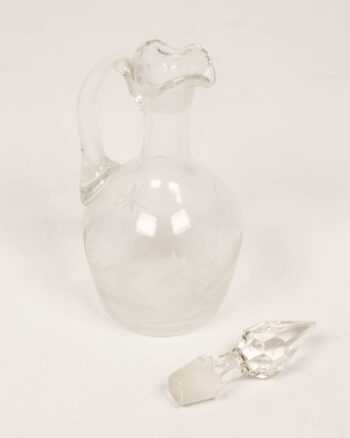 Vintage Etched Glass Decanter with Stopper and Handle