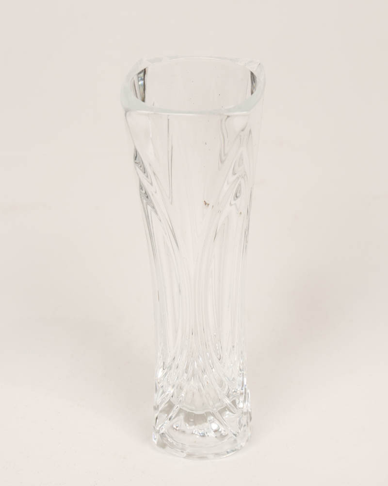 Clear Glass Vase with Wave Pattern Design