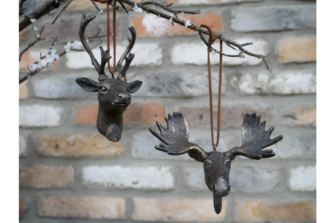 Set of 2 Hanging Deer & Moose Head Ornaments