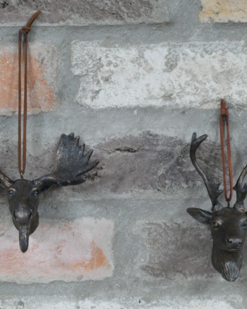 Set of 2 Hanging Deer & Moose Head Ornaments