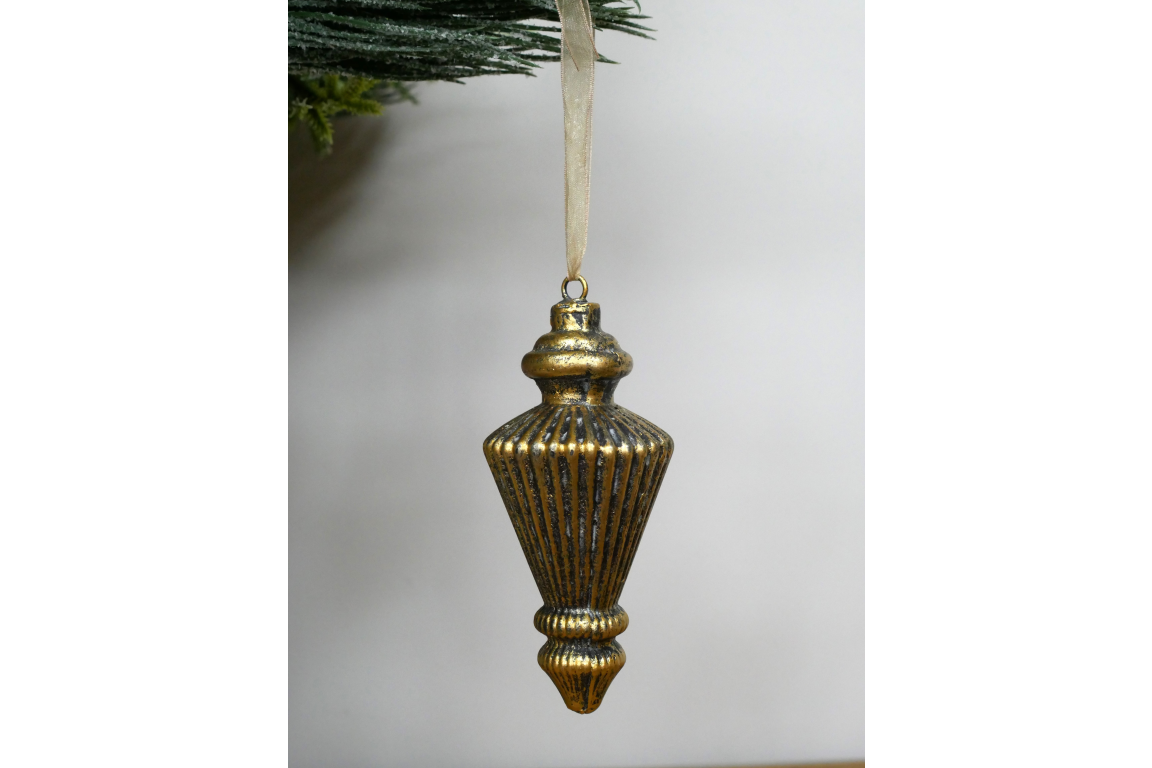 Gold Christmas Bauble with Ribbed Details