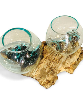 Naturale Wood Root Sculpture with Two Glass Vases