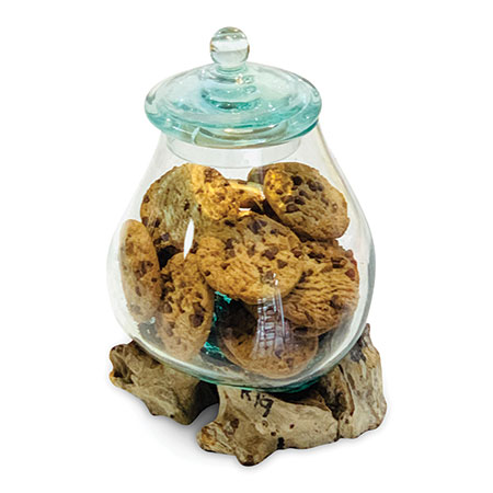 Naturale Glass Storage Jar on Driftwood Base with Lid