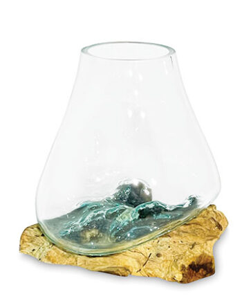 Naturale Glass Vase with Wood Base (Medium)