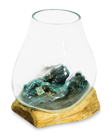 Naturale Glass Vase with Wood Base (Medium)