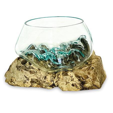 Naturale Glass Bowl on Driftwood Base Centrepiece (Small)