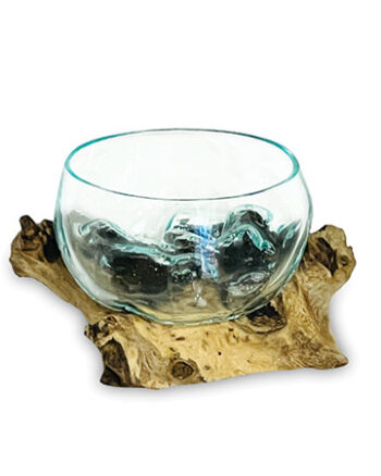Naturale Glass Bowl on Driftwood Style Base Ornament (Tiny)