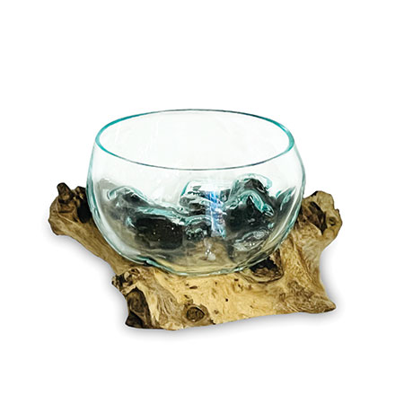 Naturale Glass Bowl on Driftwood Style Base Ornament (Tiny)