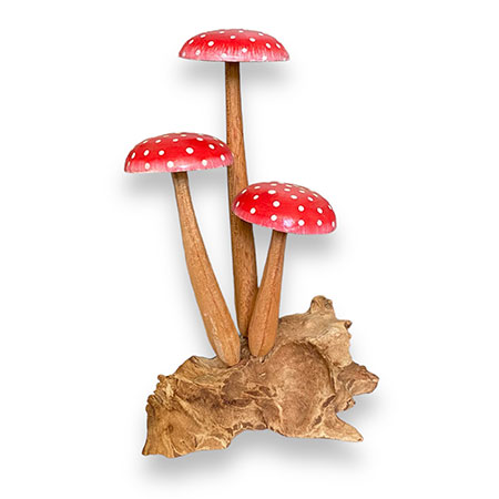 Naturale Wooden Mushroom Ornament with Red Caps and White Spots