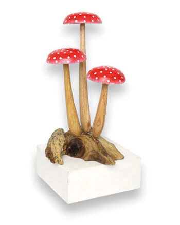 Naturale Wooden Mushroom Ornament with Red Caps and White Spots