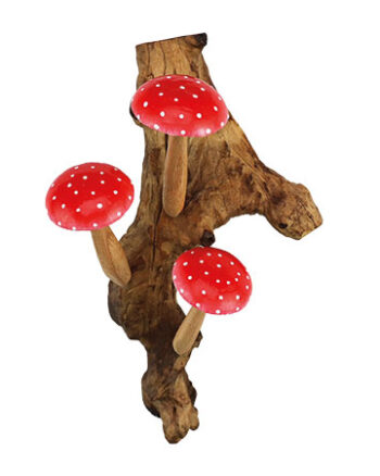 Naturale Wooden Wall Hanging Three Mushroom Ornament with Spotted Caps