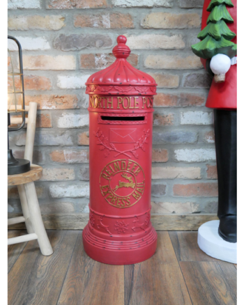 Red North Pole Post Box with Gold Lettering