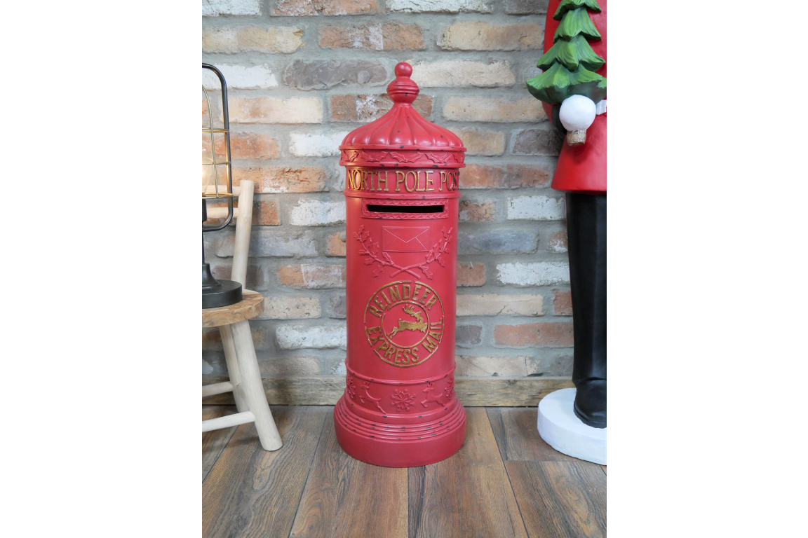 Red North Pole Post Box with Gold Lettering