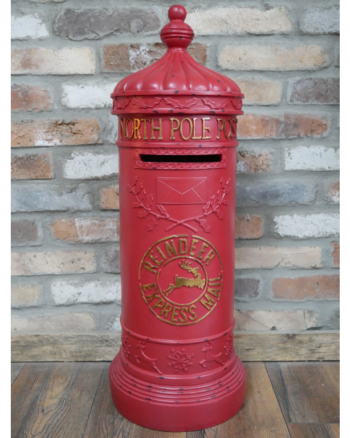 Red North Pole Post Box with Gold Lettering