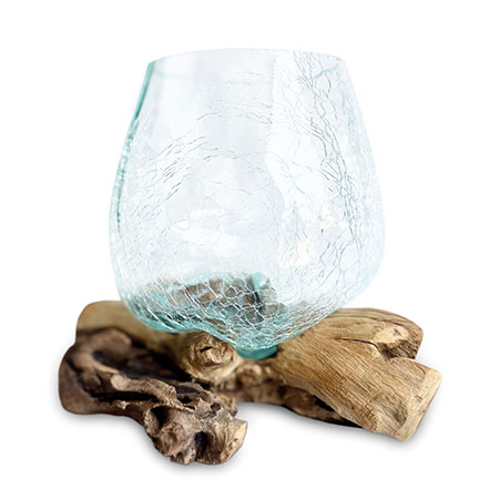 Naturale Root Wood with Crackle Glass Bowl