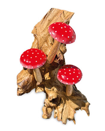 Naturale Wooden Wall Hanging Three Mushroom Ornament with Spotted Caps
