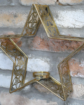 Gold Metal Star Candle Holder with Cutout Details