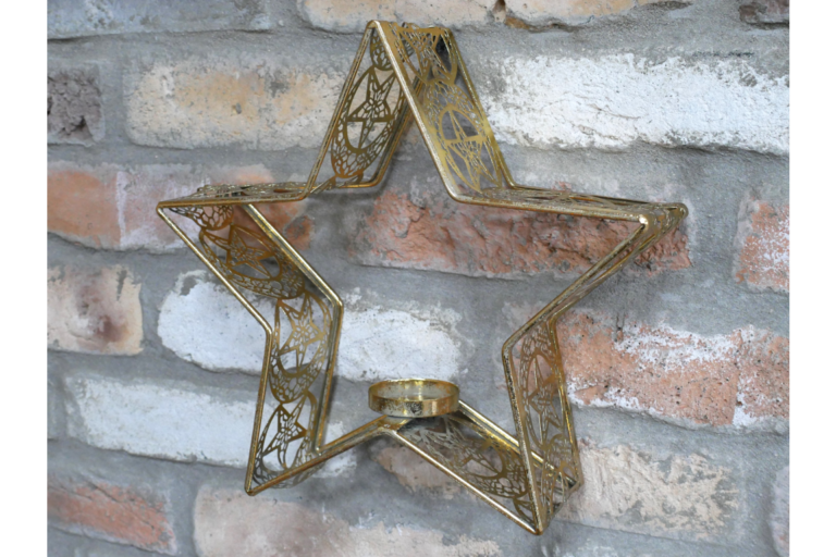 Gold Metal Star Candle Holder with Cutout Details