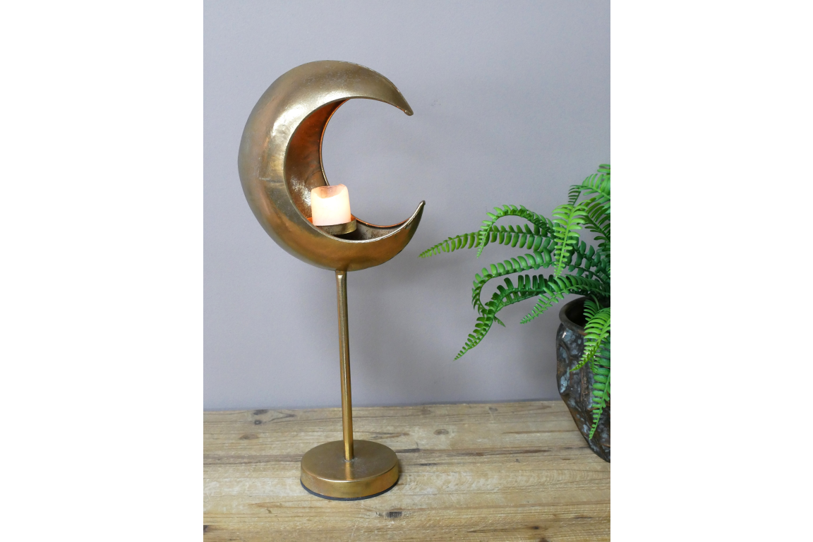Gold Metal Moon Table Candle Holder with Stand