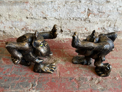 Cast Iron Gorilla Bookends with Green Eyes