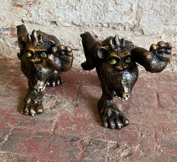 Cast Iron Gorilla Bookends with Green Eyes