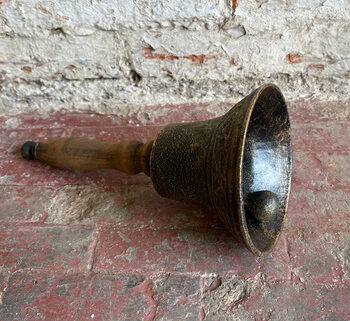 Brass Hand Bell with Wooden Handle and Embossed Detail