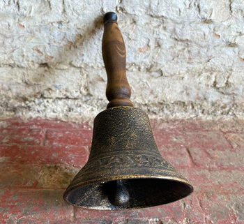 Brass Hand Bell with Wooden Handle and Embossed Detail